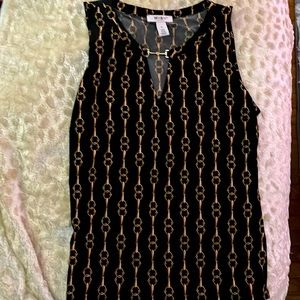 WHBM sleeveless black and gold dressy tank